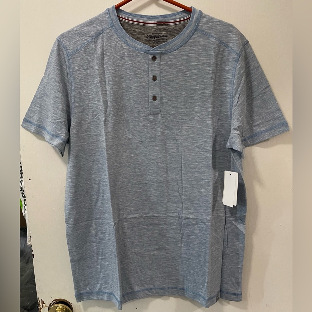 Flag & Anthem Mens Henley Neck Short Sleeve T-Shirt Color Light Blue Size Medium